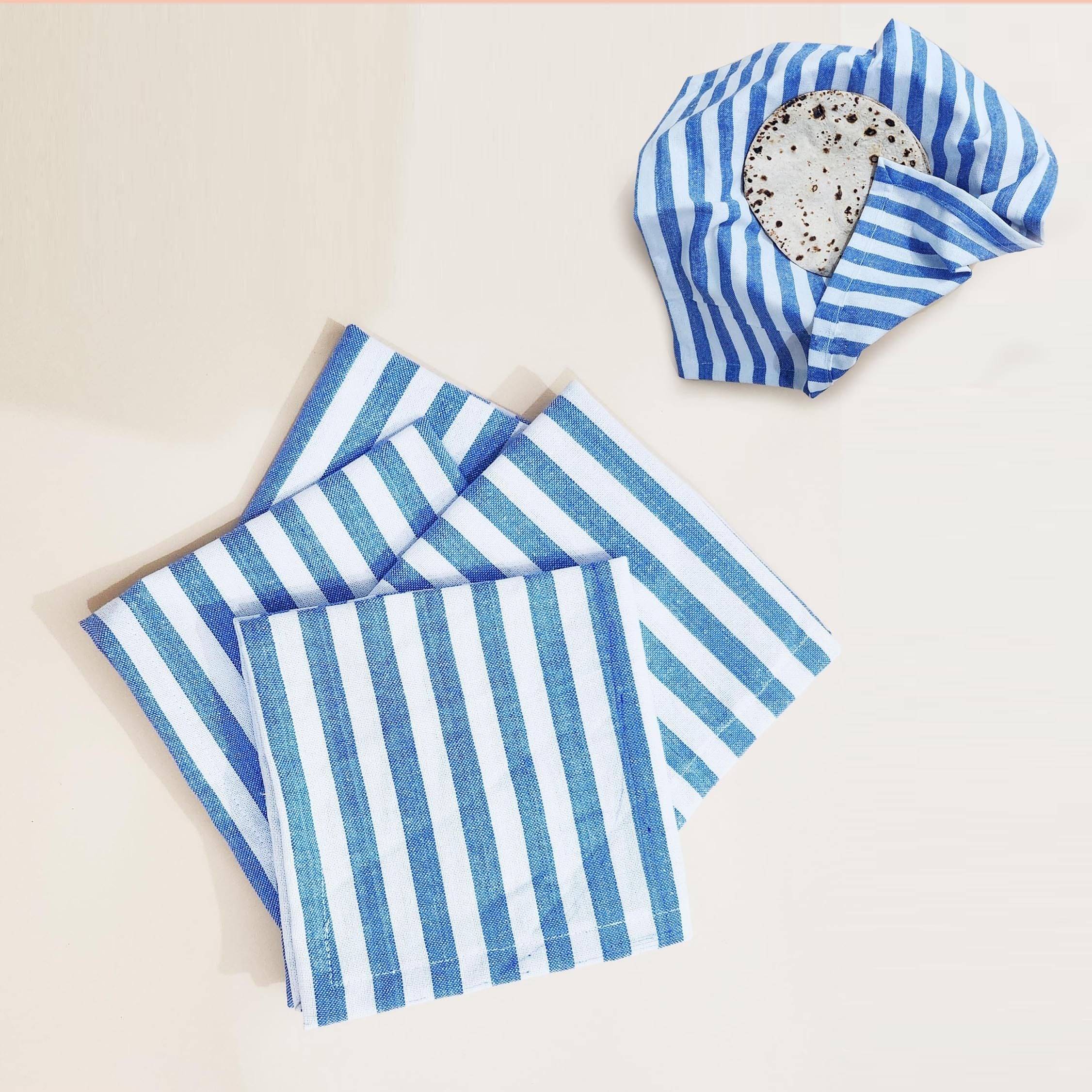     			Pack 4, 15 x 15 Inch_Hygienic Cotton Cloth Chapati Covers | Roti Rumal Striped Roti Square Disk Cover (Green, 4)