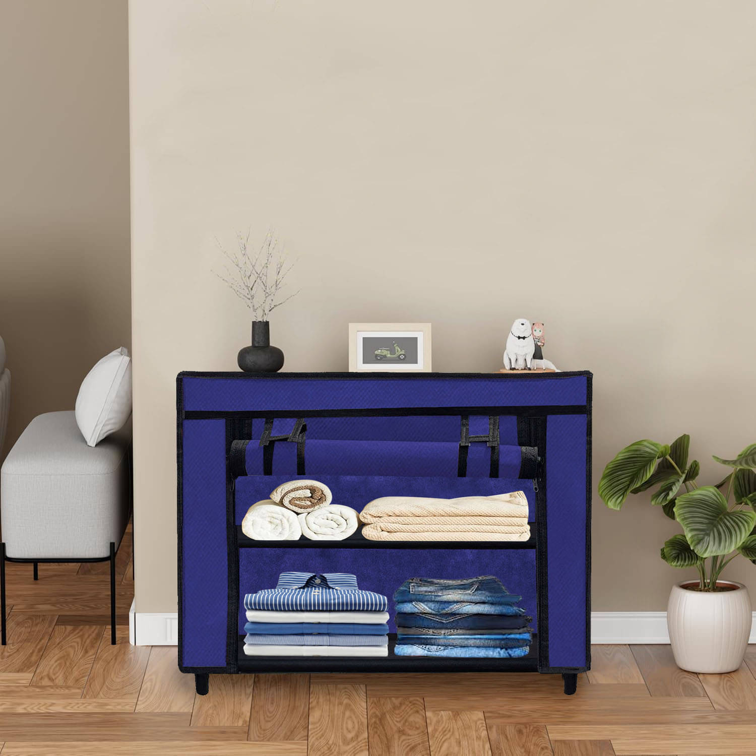     			Premium Steel Frame Wardrobe with Elegant Fabric Cover