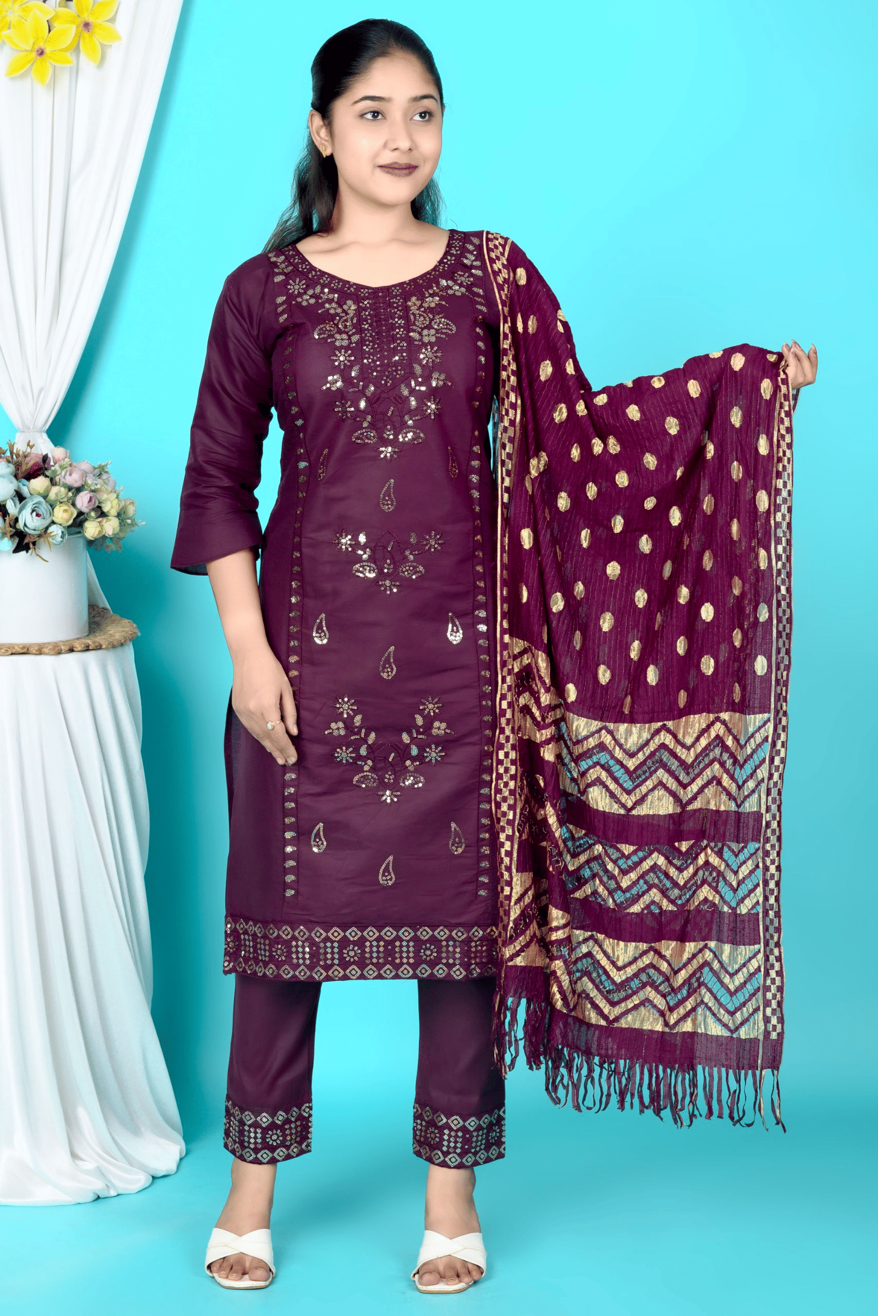 R.POLO Women Rayon Solid A-line Kurti With Churidar ( Wine )     			R.POLO Women Rayon Solid A-line Kurti With Churidar ( Wine )