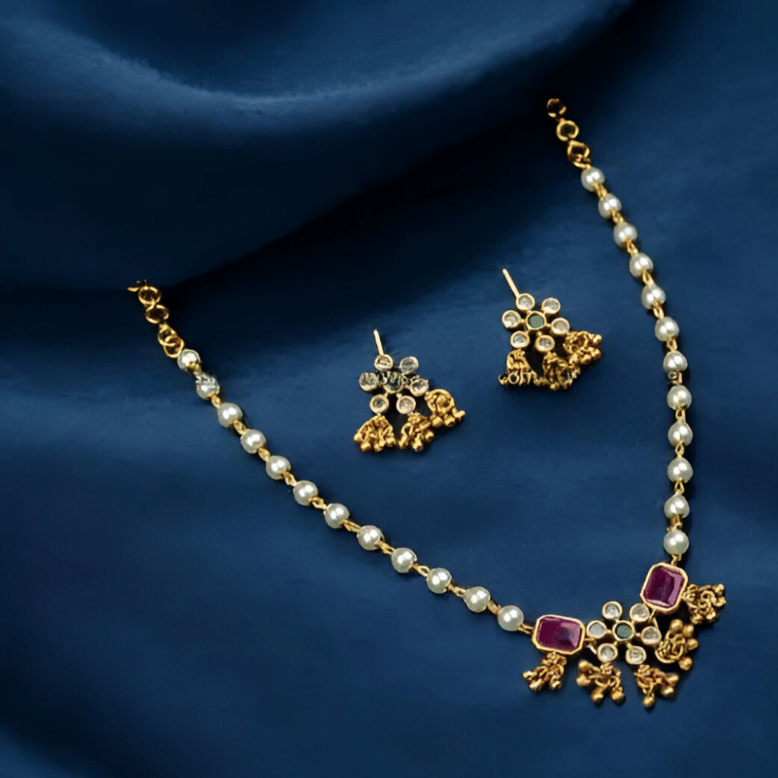     			RVSR Multicolor Brass Necklace Set ( Pack of 1 )