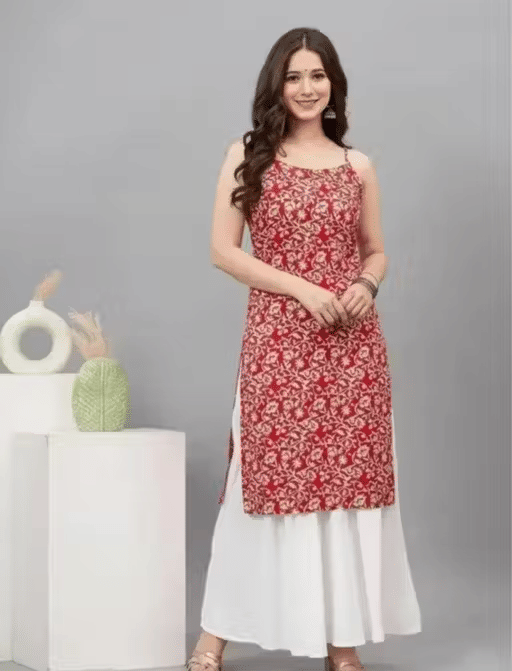 SANJYA Women Rayon Printed A-line Kurti ( Red )     			SANJYA Women Rayon Printed A-line Kurti ( Red )