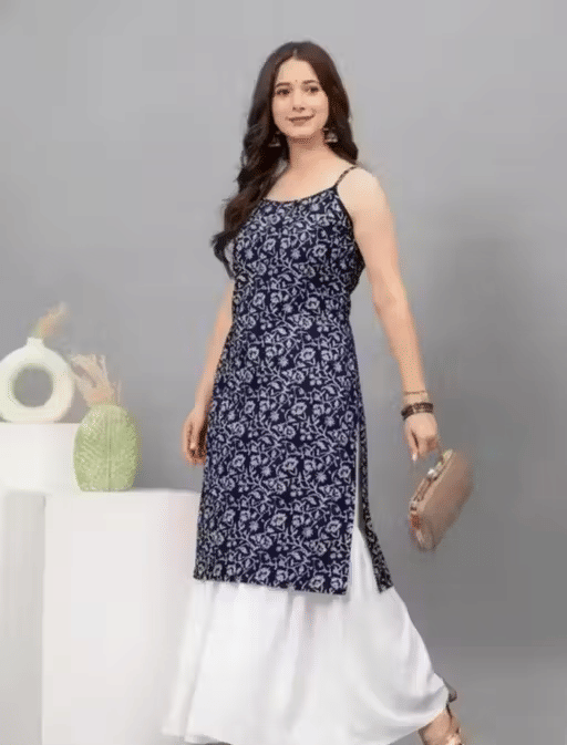 SANJYA Women Rayon Printed A-line Kurti ( Blue )     			SANJYA Women Rayon Printed A-line Kurti ( Blue )