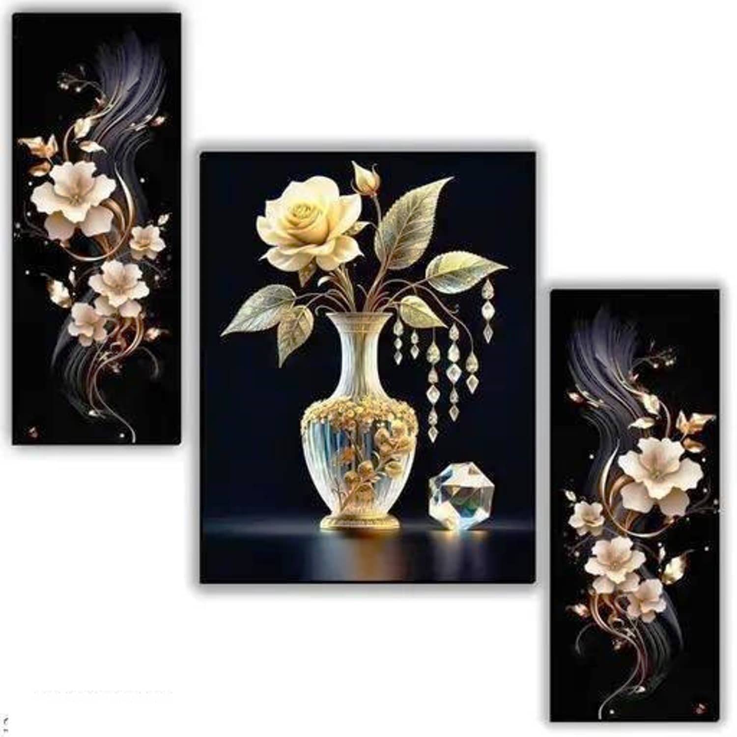 SNDArt Set Of 3 Flower Pots Wall Paintings For Home Décor Gift Items 12 x 18 inch