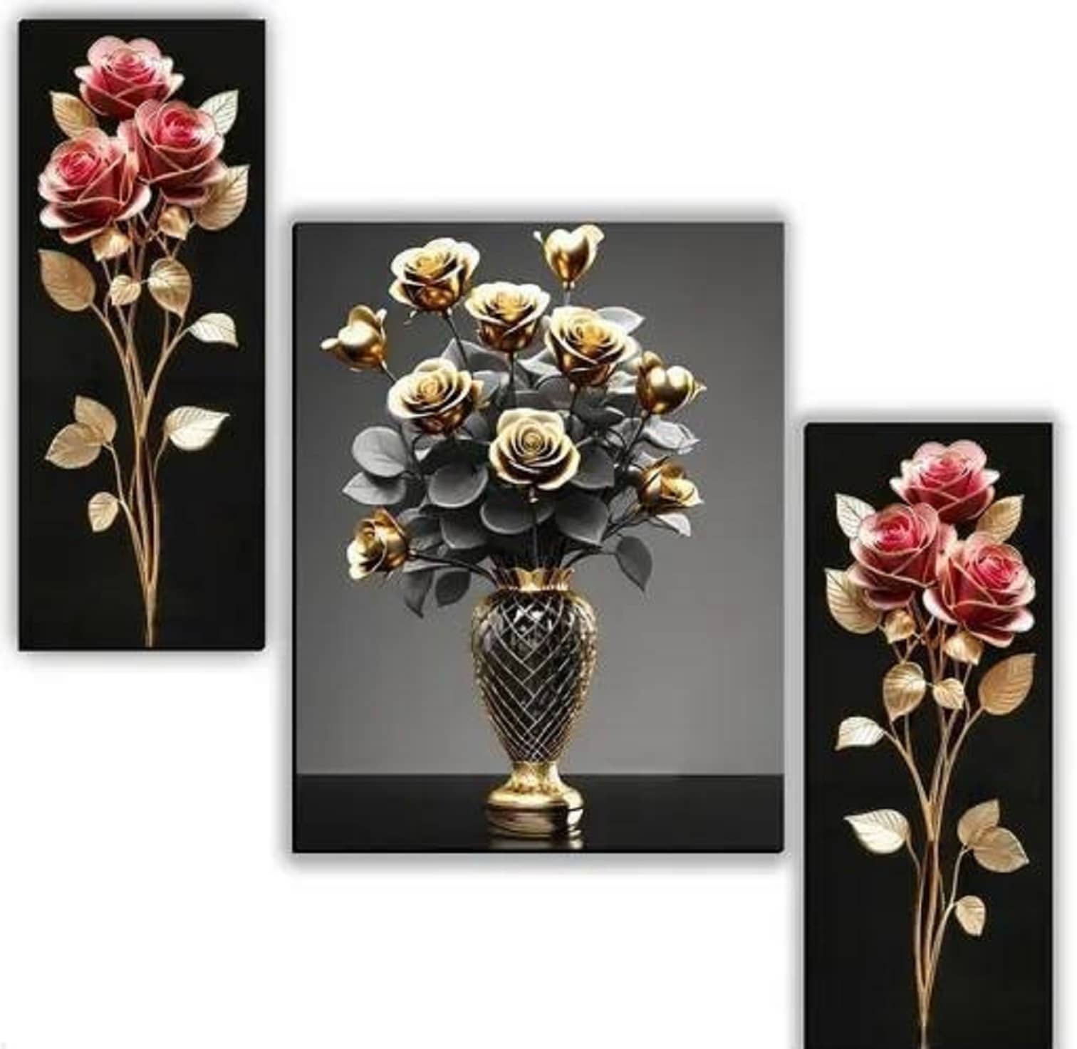SNDArt Set Of 3 Flower Pots Wall Paintigns For Living Room Gift Items 12x 18 inch
