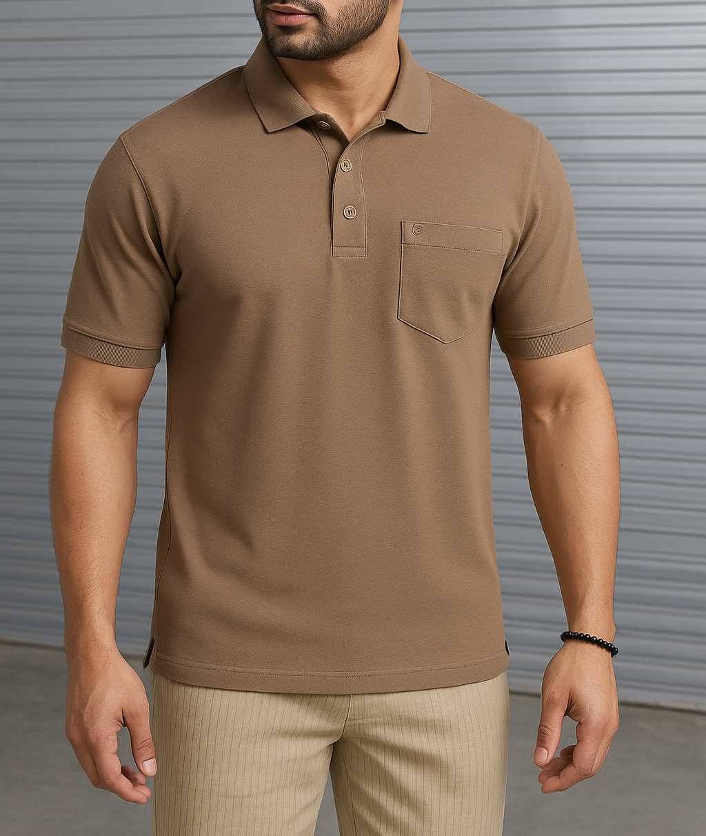     			Scuba Men Cotton Blend Regular Fit Solid Polo T Shirt ( Beige )