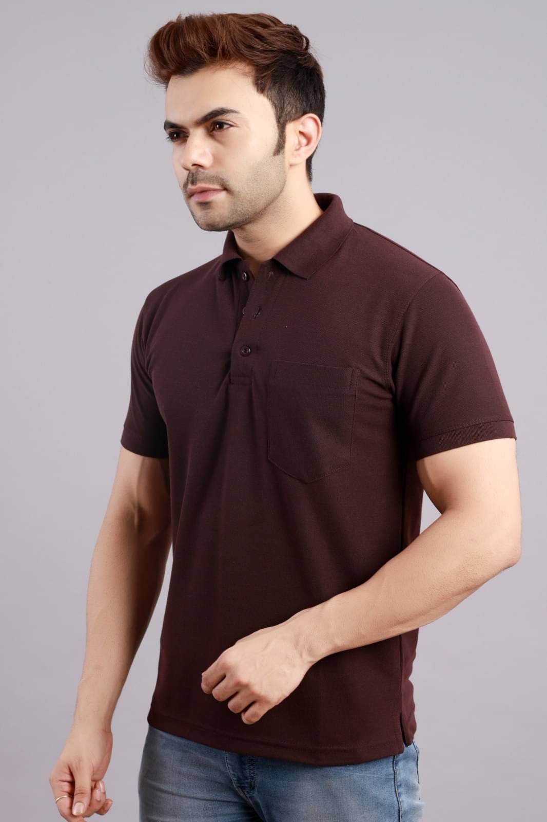 Scuba Men Cotton Blend Regular Fit Solid Polo T Shirt ( Brown )     			Scuba Men Cotton Blend Regular Fit Solid Polo T Shirt ( Brown )