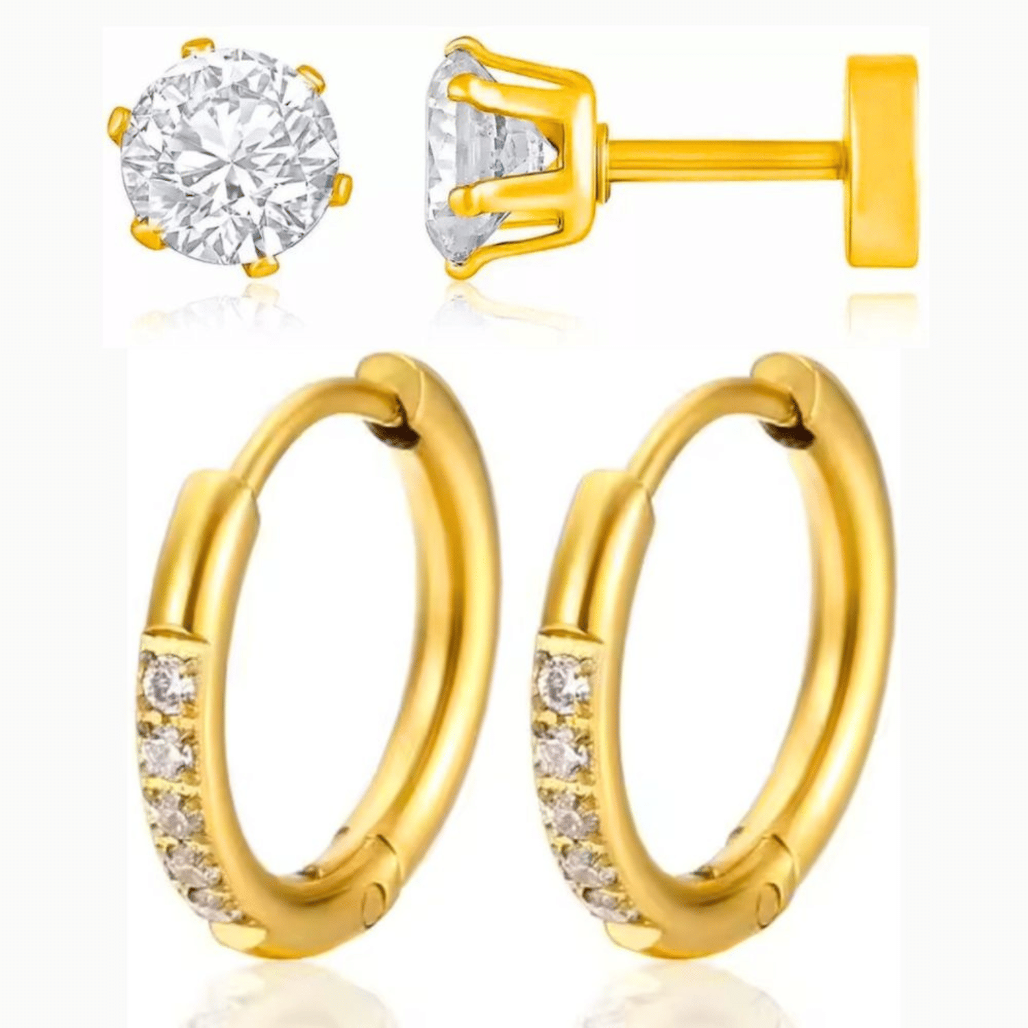 Style Wind Elegant Gold-Plated Combo Earrings for Women & Men | Crystal Studs and Sparkling Hoop Earrings Set | Party & Daily Wear Jewelry Gift     			Style Wind Elegant Gold-Plated Combo Earrings for Women & Men | Crystal Studs and Sparkling Hoop Earrings Set | Party & Daily Wear Jewelry Gift