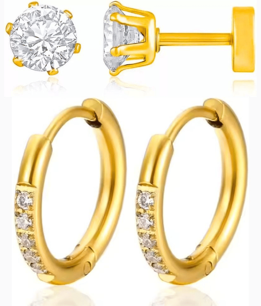 Style Wind Elegant Gold-Plated Combo Earrings for Women & Men | Crystal Studs and Sparkling Hoop Earrings Set | Party & Daily Wear Jewelry Gift - Earrings | Buy online on ZillyBuy