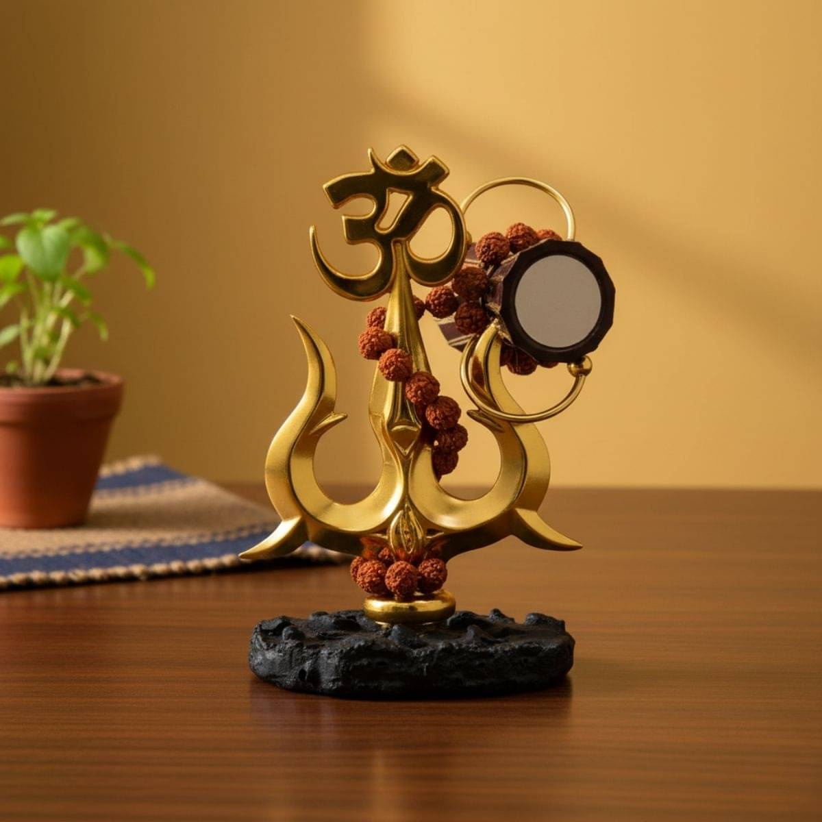 Tiny Shiny Traditional Trishul with Damru Decorative Showpiece Statue for Car Dashboard, Pooja, Home & Office Decor | Shiva Trishul Idol For Mandir, Black & Gold, Resin     			Tiny Shiny Traditional Trishul with Damru Decorative Showpiece Statue for Car Dashboard, Pooja, Home & Office Decor | Shiva Trishul Idol For Mandir, Black & Gold, Resin