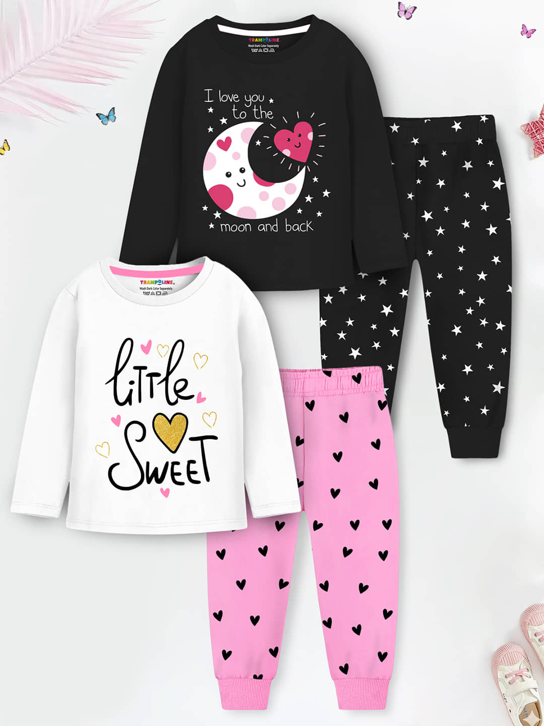 Trampoline Pack of 2 Girls Cotton Blend T-shirt & Trackpants ( White & Black )