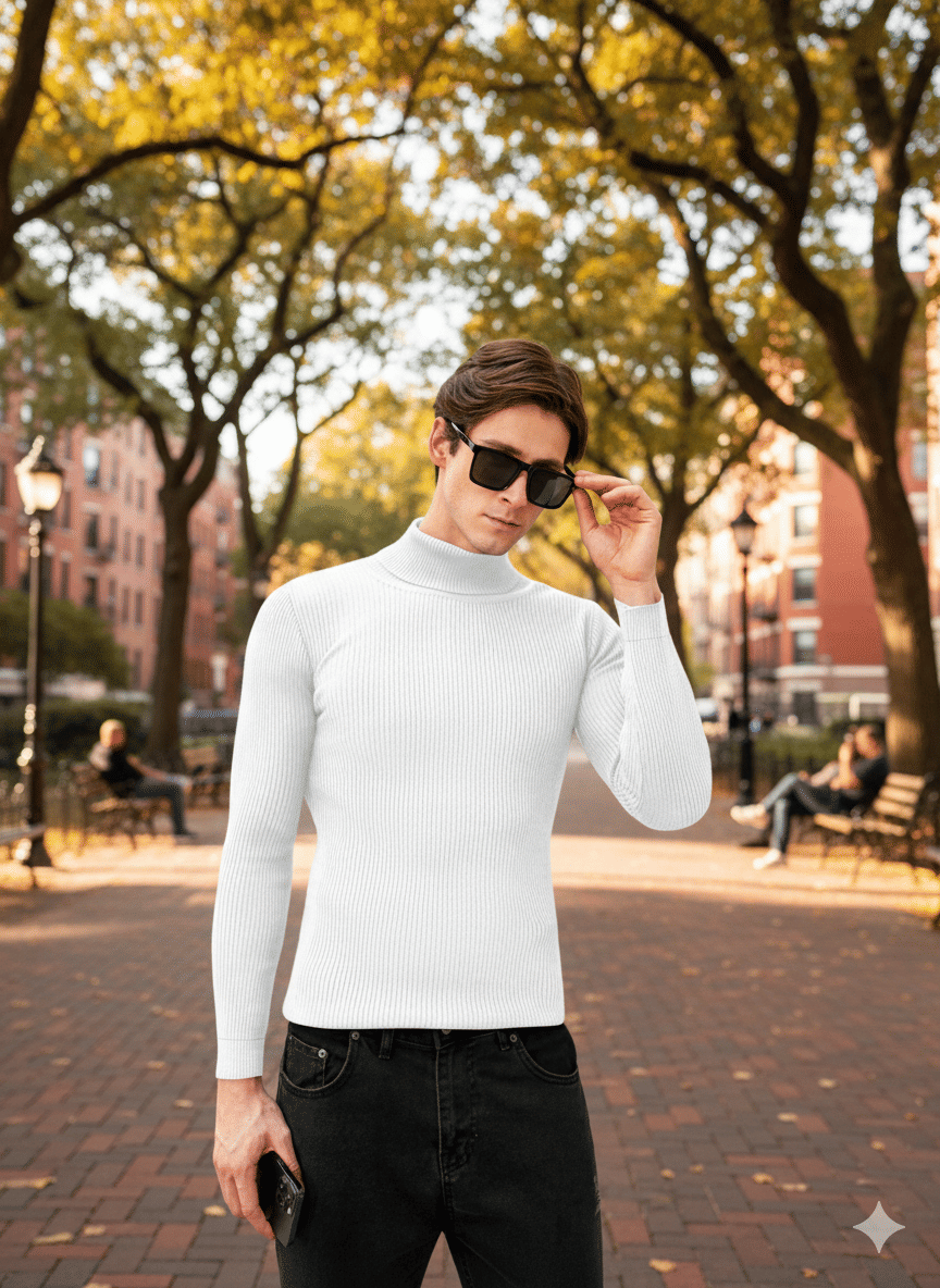 Urban Trees Woollen Blend High Neck Men's Full Sleeves Pullover Sweater - White ( Pack of 1 )     			Urban Trees Woollen Blend High Neck Men's Full Sleeves Pullover Sweater - White ( Pack of 1 )