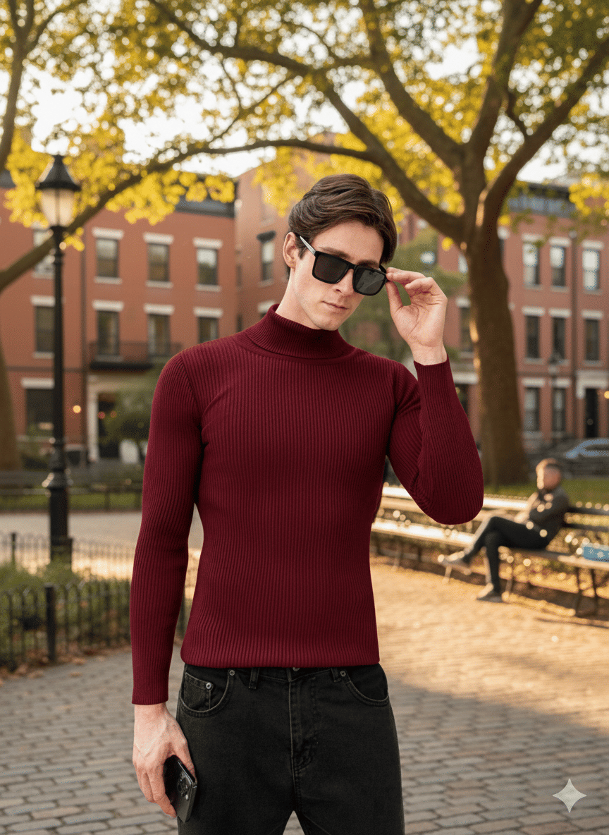 Urban Trees Woollen Blend High Neck Men's Full Sleeves Pullover Sweater - Maroon ( Pack of 1 )     			Urban Trees Woollen Blend High Neck Men's Full Sleeves Pullover Sweater - Maroon ( Pack of 1 )