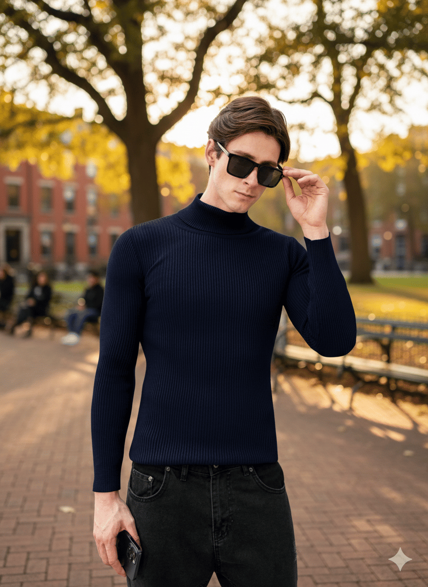 Urban Trees Woollen Blend High Neck Men's Full Sleeves Pullover Sweater - Navy ( Pack of 1 )     			Urban Trees Woollen Blend High Neck Men's Full Sleeves Pullover Sweater - Navy ( Pack of 1 )