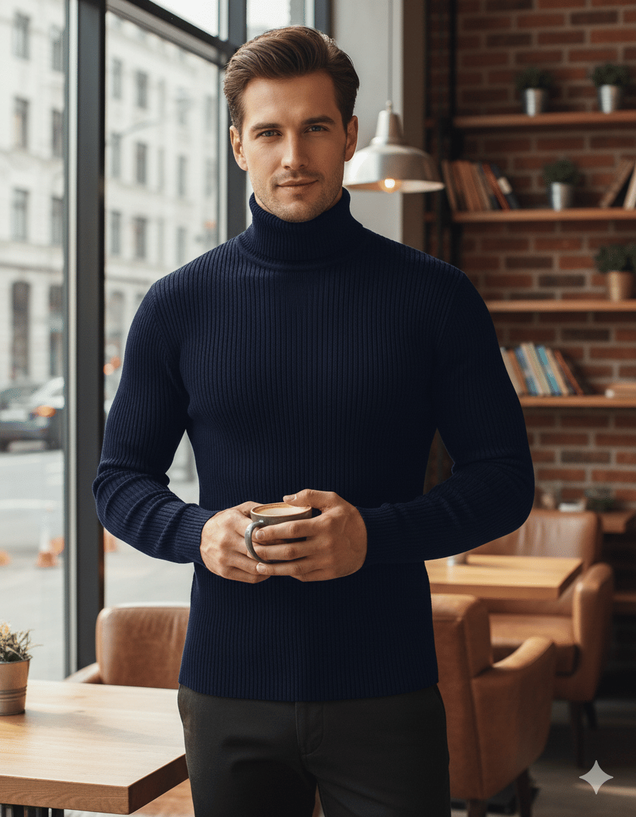     			Urban Trees Woollen Blend High Neck Men's Full Sleeves Pullover Sweater - Navy ( Pack of 1 )