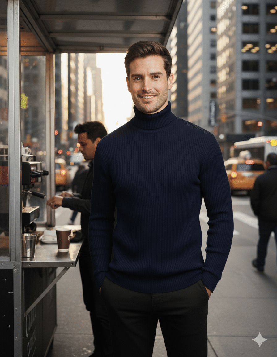 Urban Trees Woollen Blend High Neck Men's Full Sleeves Pullover Sweater - Navy ( Pack of 1 )     			Urban Trees Woollen Blend High Neck Men's Full Sleeves Pullover Sweater - Navy ( Pack of 1 )