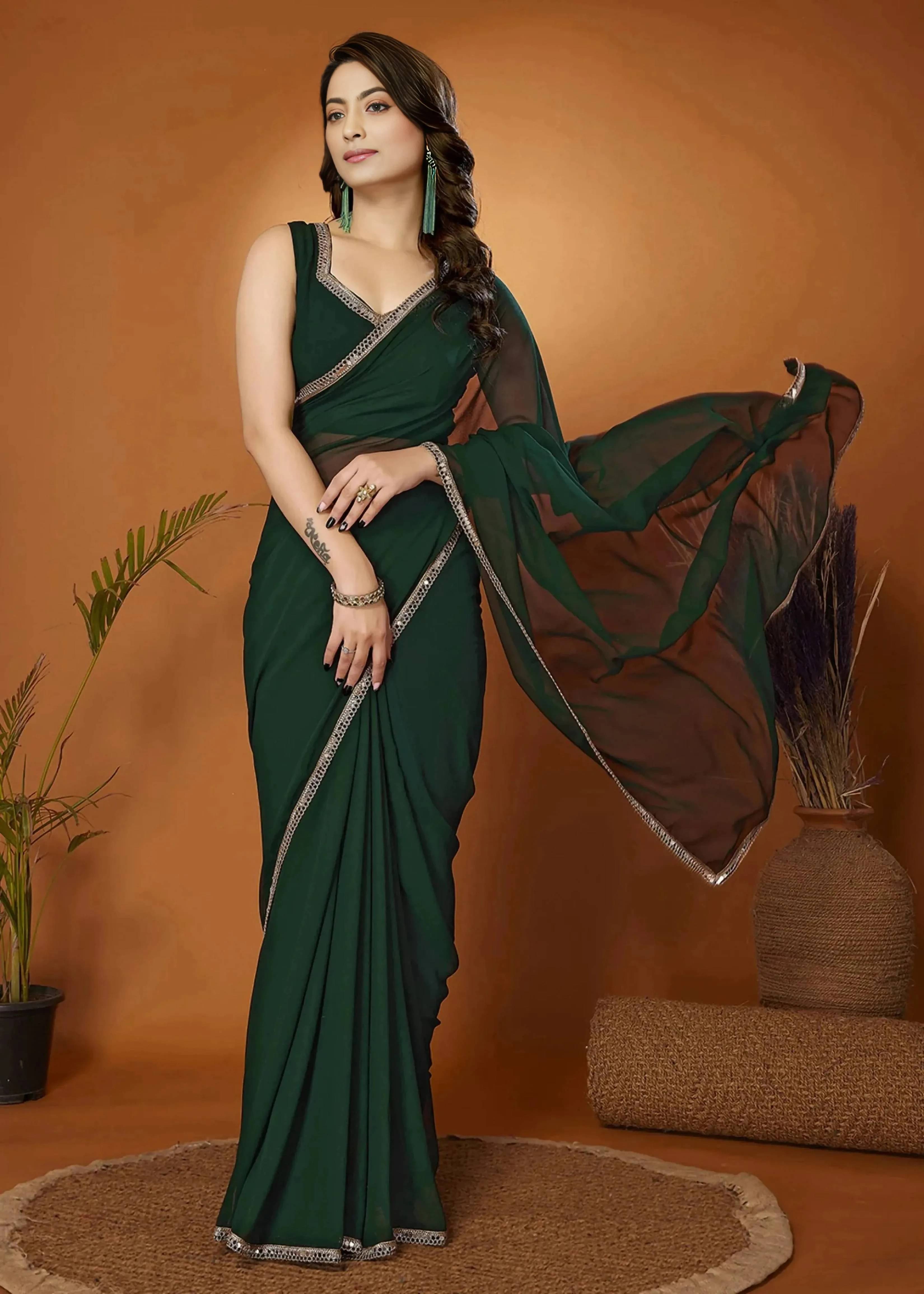Vividvibe Georgette Self Design Banarasi saree With Unstitched Blouse Piece ( Green )     			Vividvibe Georgette Self Design Banarasi saree With Unstitched Blouse Piece ( Green )