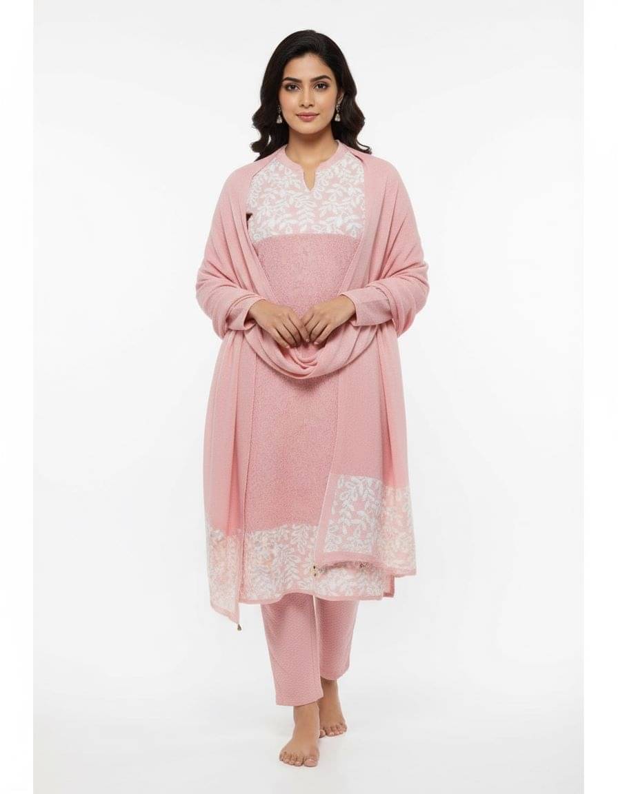 WOOL'S KART Women Woollen Printed A-line Kurti With Palazzo ( Pink )     			WOOL'S KART Women Woollen Printed A-line Kurti With Palazzo ( Pink )