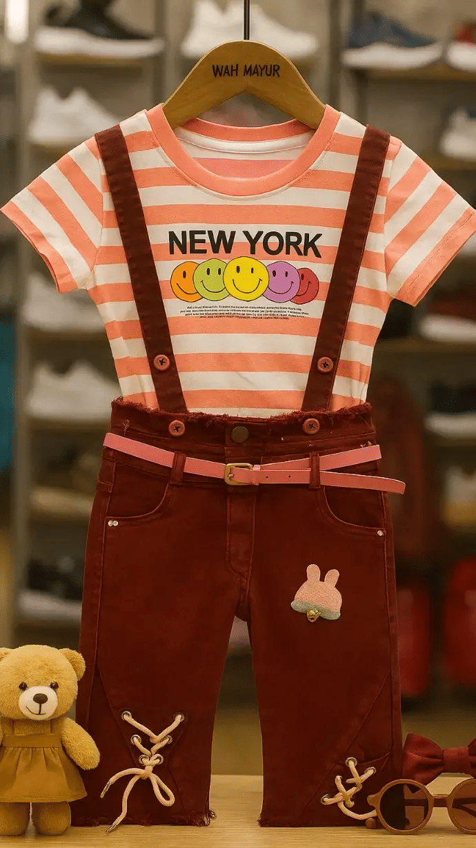 Wah Mayur Girls Denim Dungarees ( Pack of 1 , Maroon )     			Wah Mayur Girls Denim Dungarees ( Pack of 1 , Maroon )