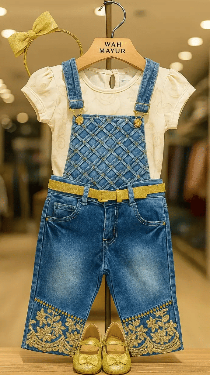     			Wah Mayur Girls Denim Dungarees ( Pack of 1 , Blue )