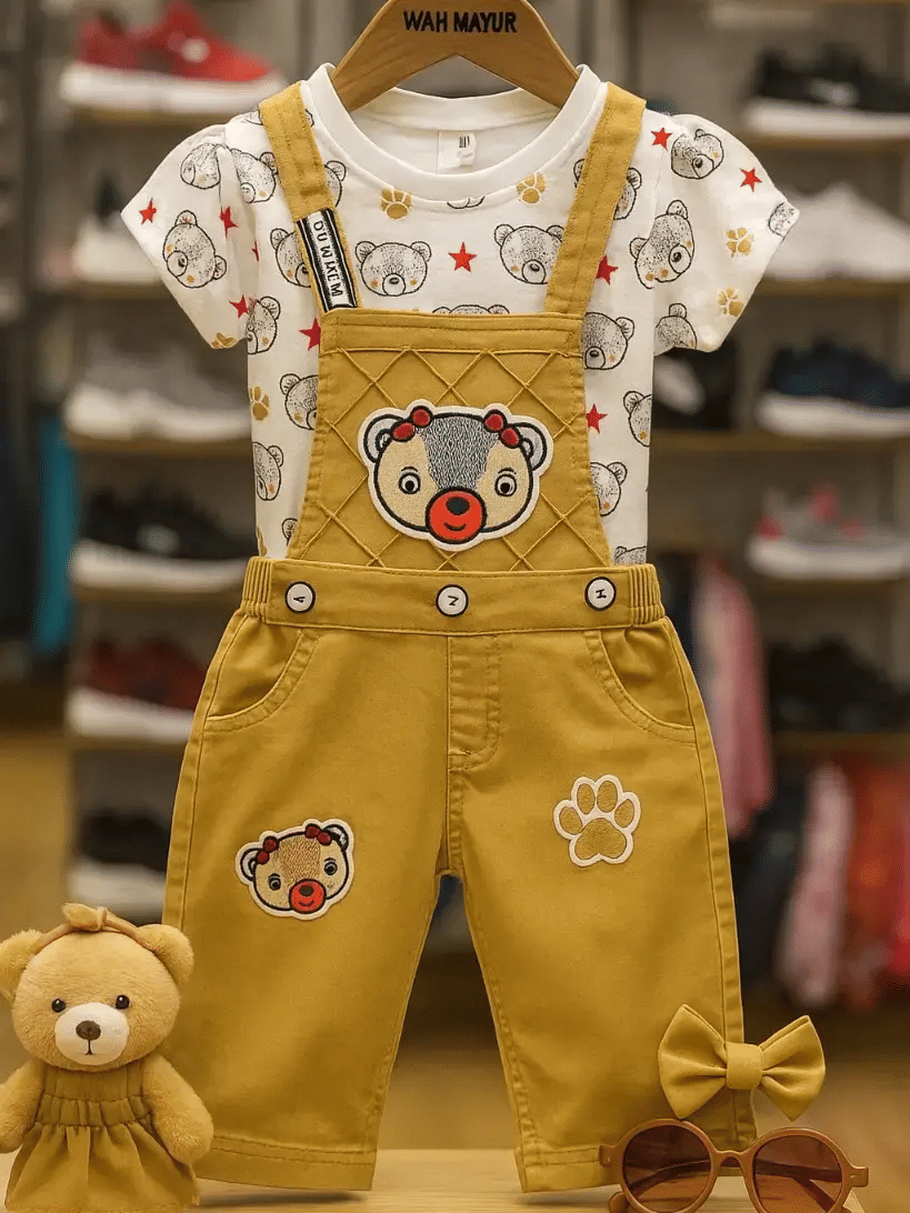     			Wah Mayur Girls Denim Dungarees ( Pack of 1 , Khaki )