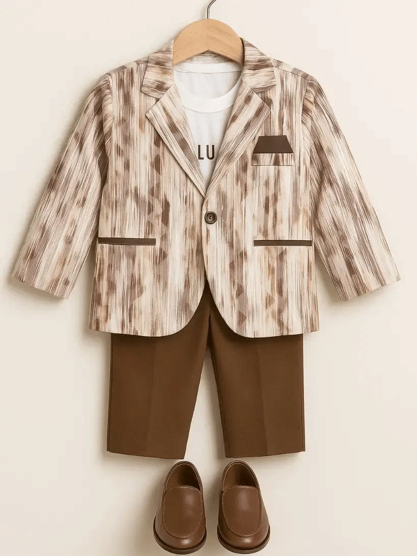     			Wah Mayur Pack of 1 Boys Cotton Blend T-Shirt & Pants Set ( Brown )