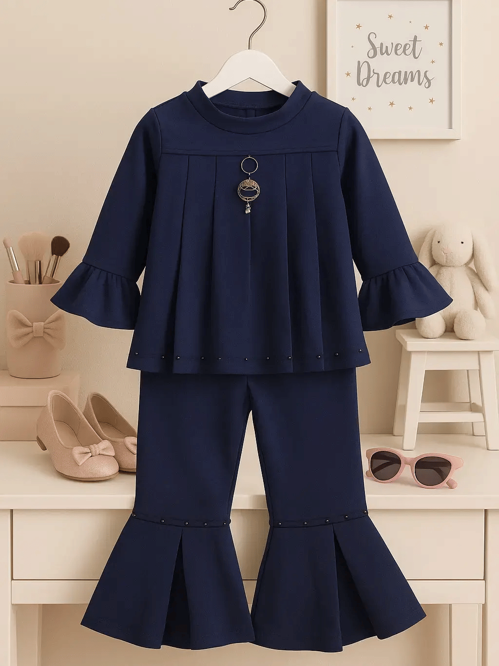     			Wah Mayur Pack of 1 Girls Polyester T-shirt & Pants ( Navy Blue )