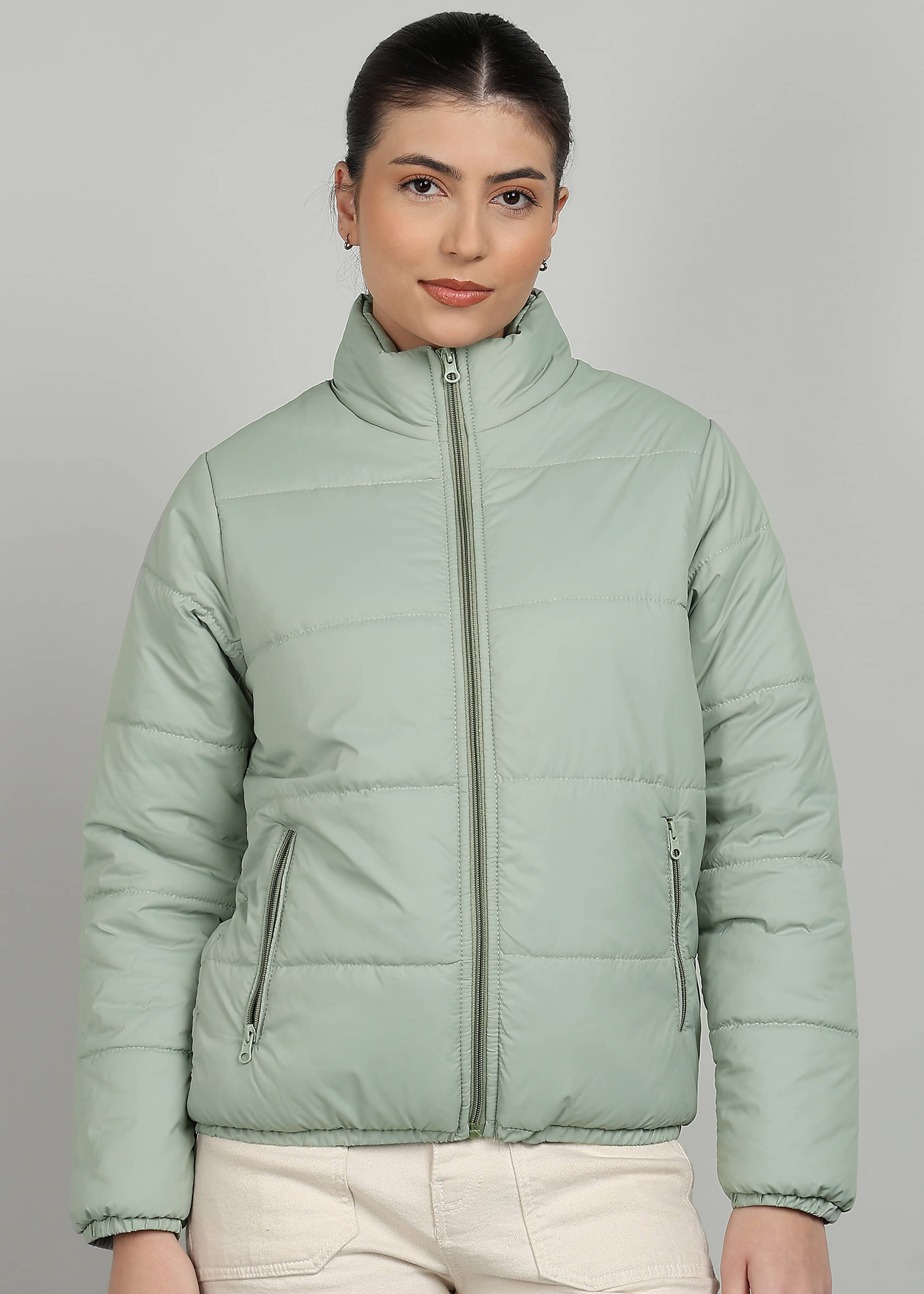 XFOX Women High Neck Puffer Jacket ( Sea Green )     			XFOX Women High Neck Puffer Jacket ( Sea Green )