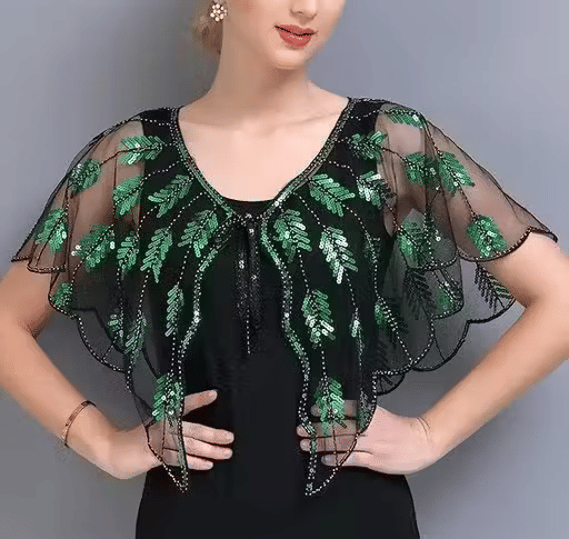 Zarinivas Women Net Embellished Crop Shrug ( Green )     			Zarinivas Women Net Embellished Crop Shrug ( Green )