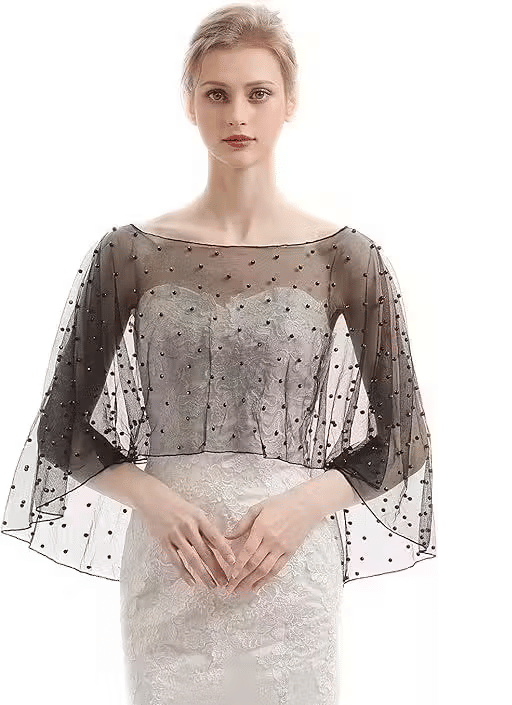 Zarinivas Women Net Embellished Crop Shrug ( Black )     			Zarinivas Women Net Embellished Crop Shrug ( Black )