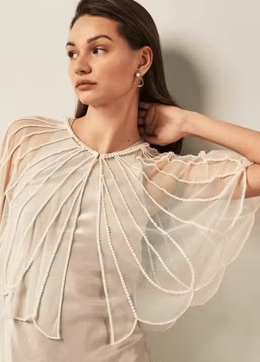Zarinivas Women Net Embellished Crop Shrug ( Beige )     			Zarinivas Women Net Embellished Crop Shrug ( Beige )