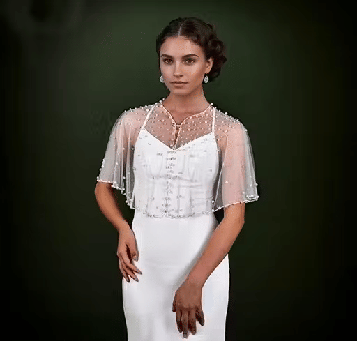 Zarinivas Women Net Embellished Crop Shrug ( White )     			Zarinivas Women Net Embellished Crop Shrug ( White )