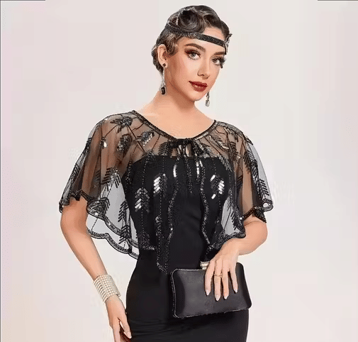 Zarinivas Women Net Embellished Crop Shrug ( Black )     			Zarinivas Women Net Embellished Crop Shrug ( Black )