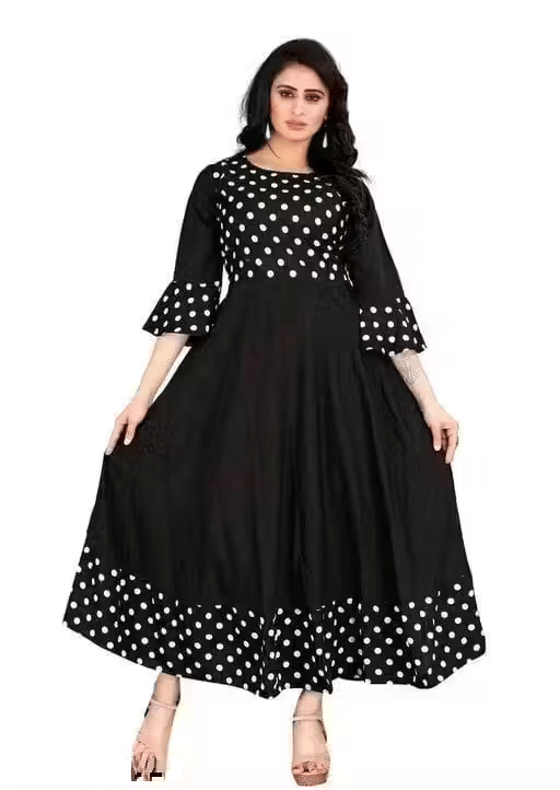     			hoket Women Crepe Printed A-line Kurti ( Black )