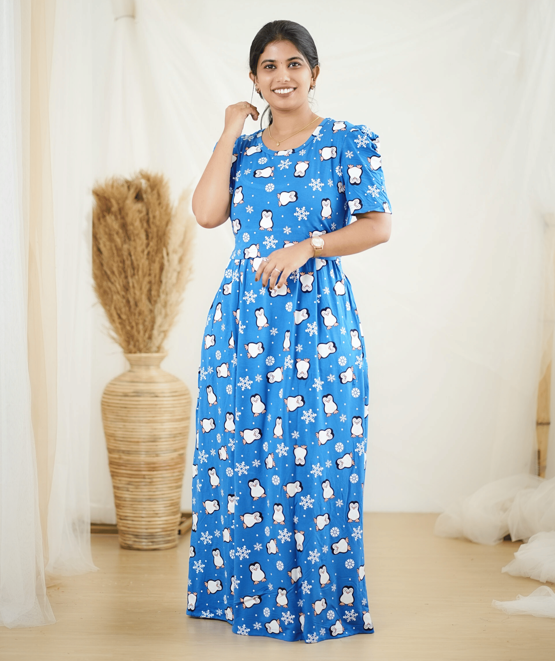     			kaseera Hosiery Solid Women Kaftan Nighty ( Blue )