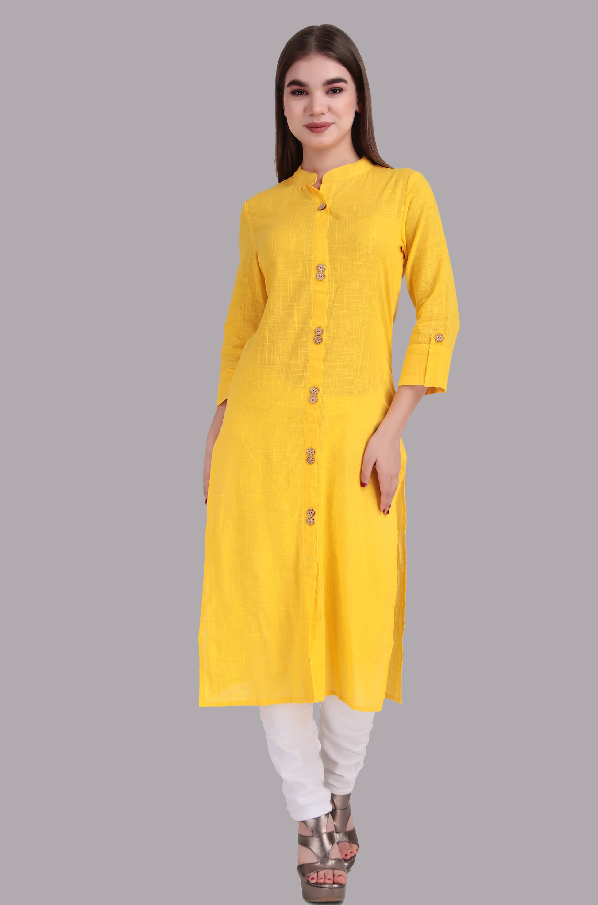 ravishree Women Cotton Solid A-line Kurti ( Yellow )     			ravishree Women Cotton Solid A-line Kurti ( Yellow )