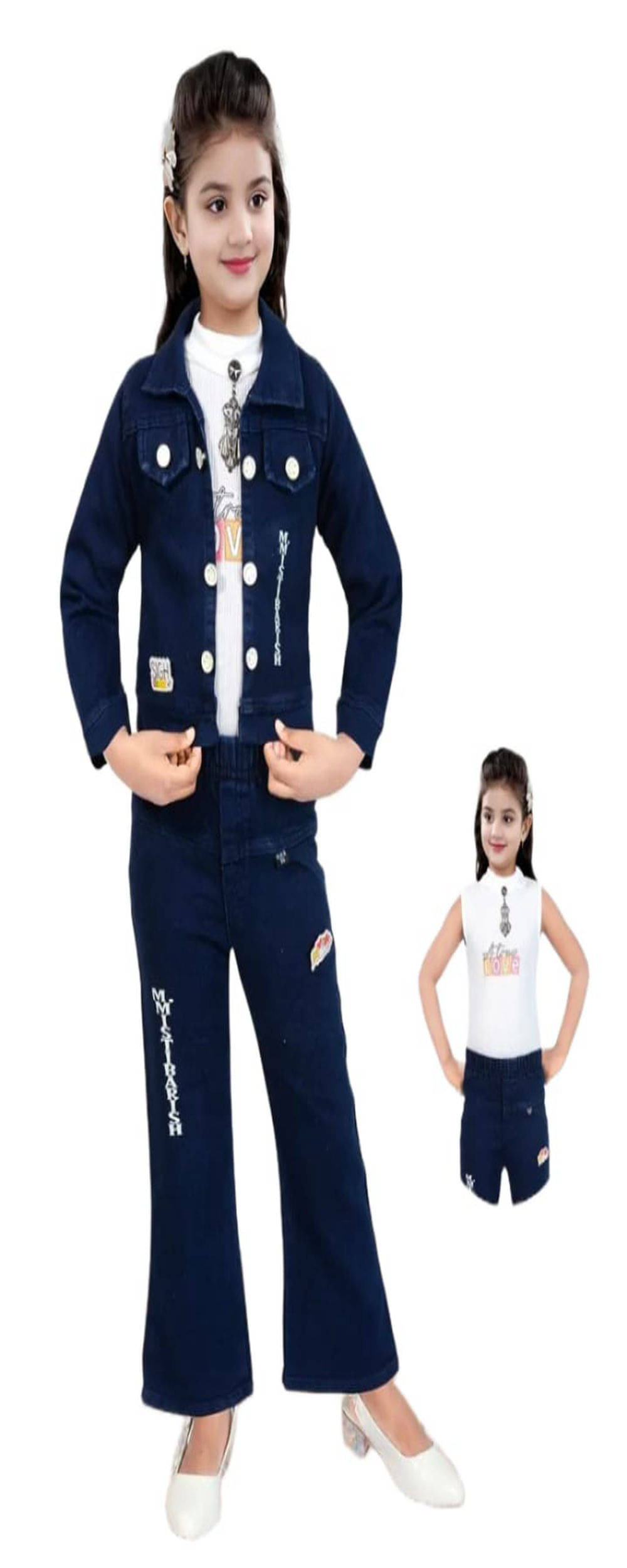     			wellkings Pack of 1 Girls Cotton Blend Shirt & Jeans ( Navy Blue )