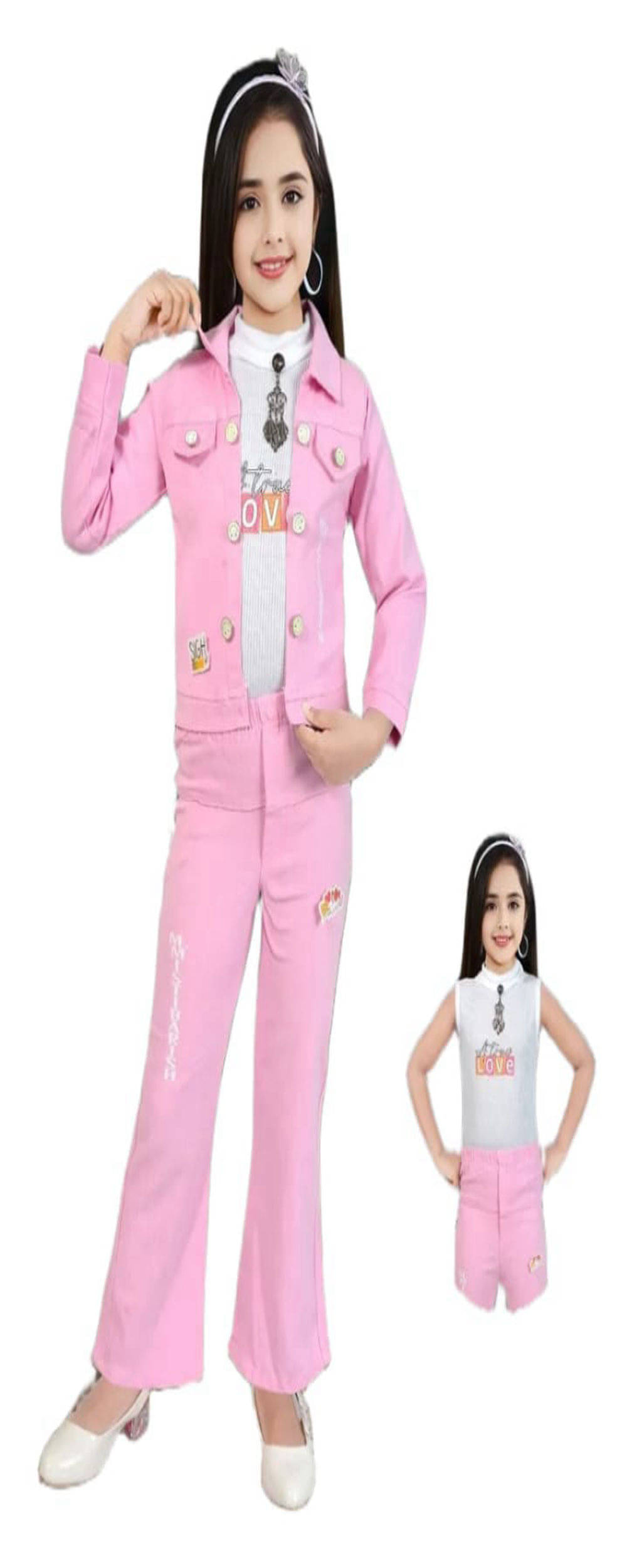     			wellkings Pack of 1 Girls Cotton Blend Shirt & Jeans ( Light Pink )