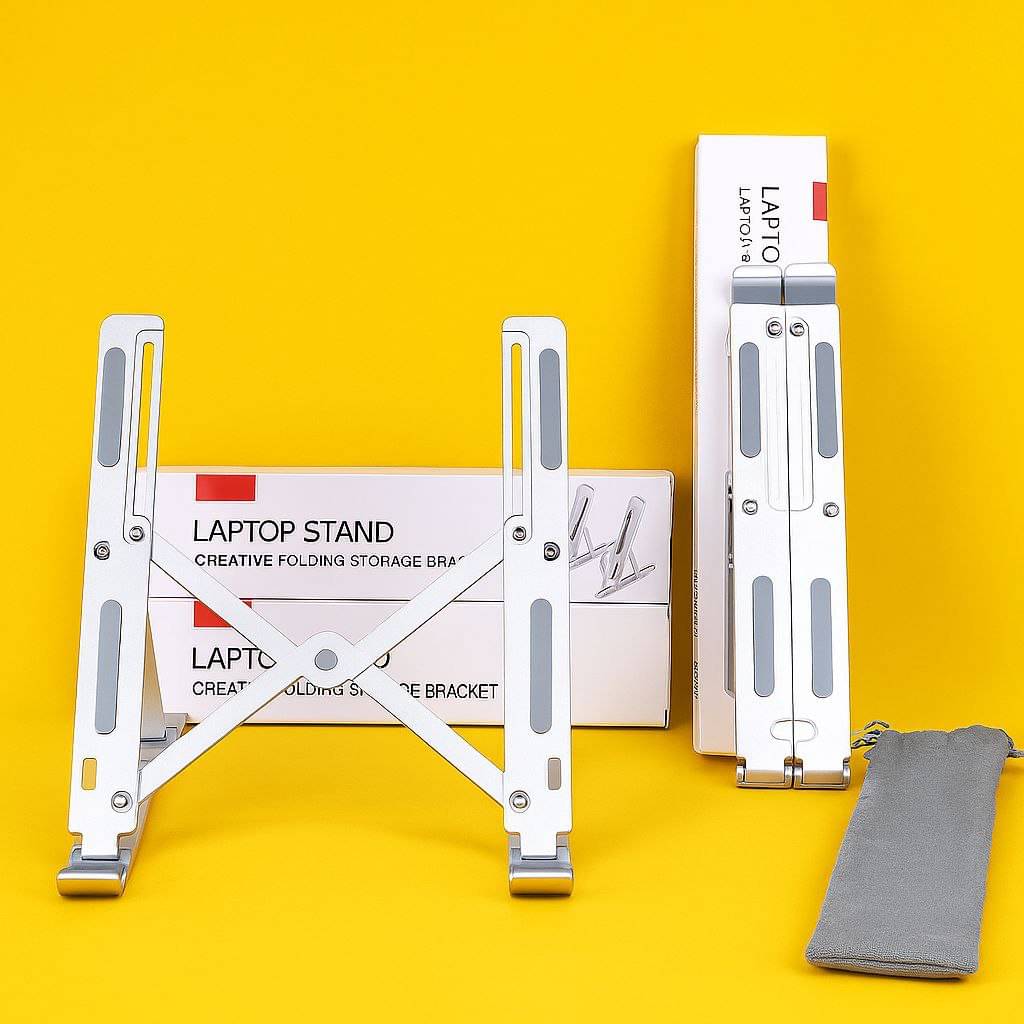     			6 Angles Adjustable Aluminum Ergonomic Foldable Portable Tabletop Laptop/Desktop Riser Stand Holder Compatible for MacBook, HP, Dell, Lenovo & All Other Notebook