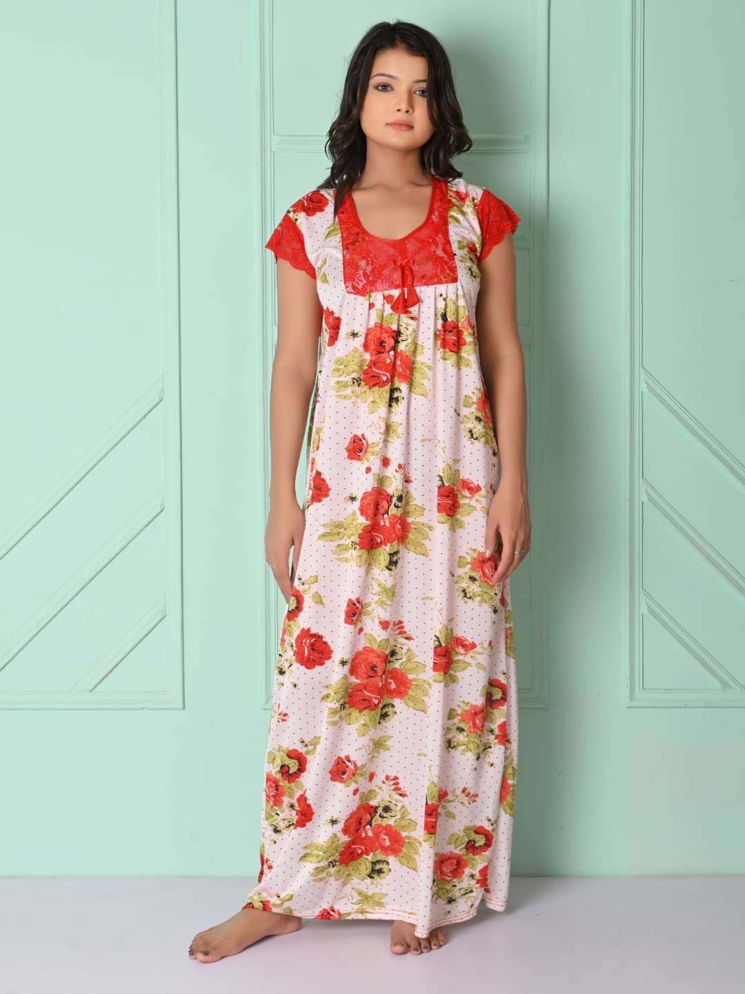     			Anjaneya Creations Satin Printed Women Regular Nighty ( White )