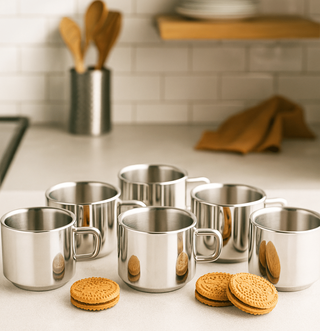     			Aquasleri Plain Solid Stainless Steel Tea Cup 120 ml ( Pack of 6 )