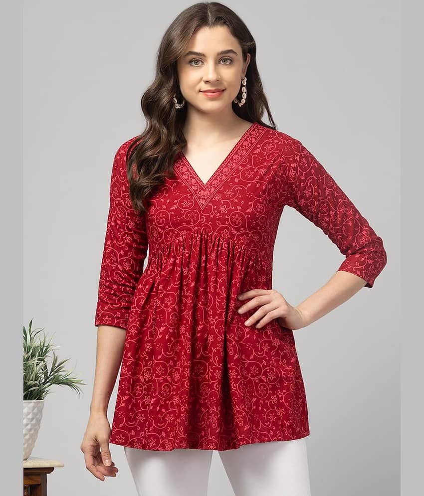 Aura Glam Women Viscose Rayon Printed Flared Kurti ( Maroon ) - Kurtis, Tunics | Buy online on ZillyBuy
