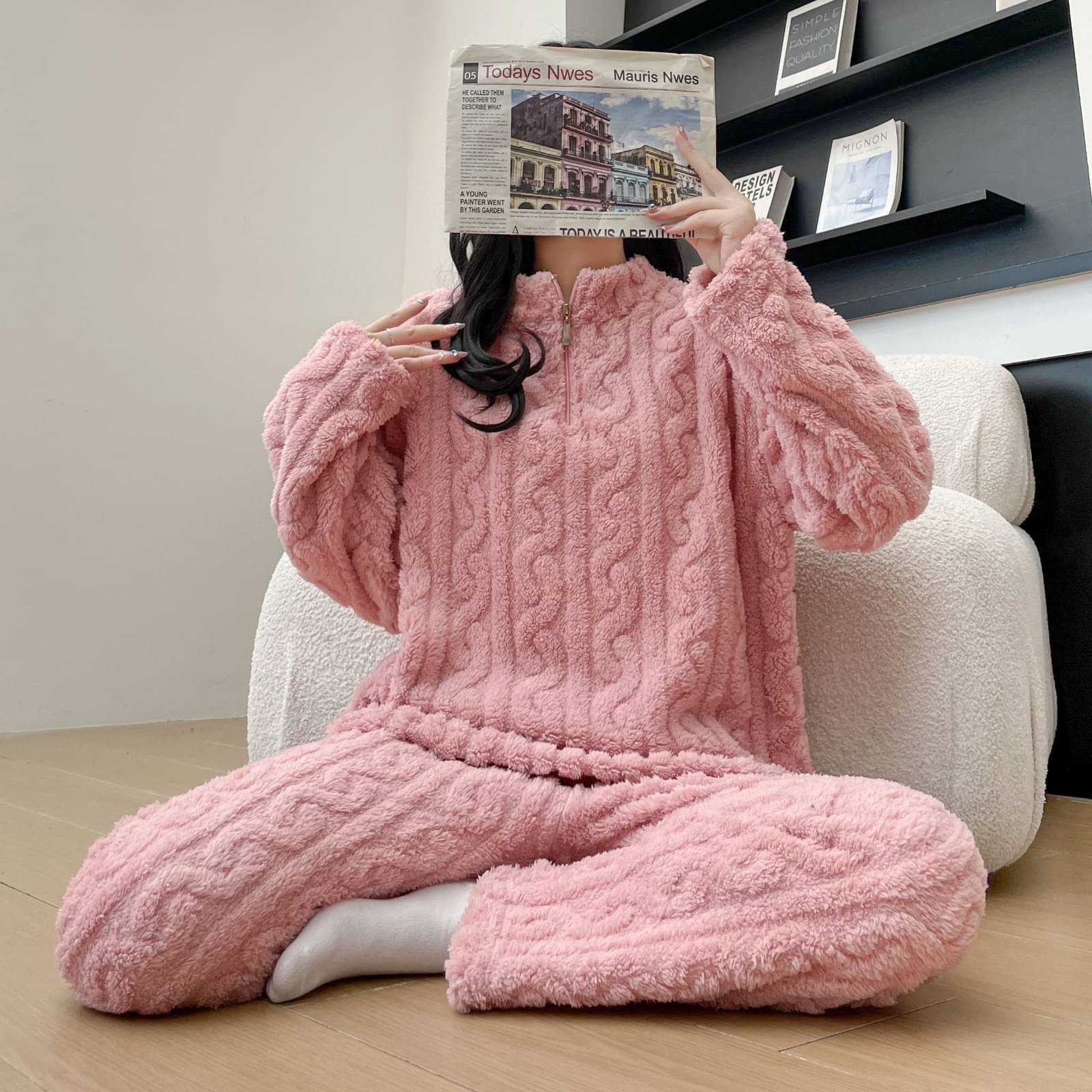     			BELURE Woollen Solid Women T-shirt with Pyjama ( Pink )