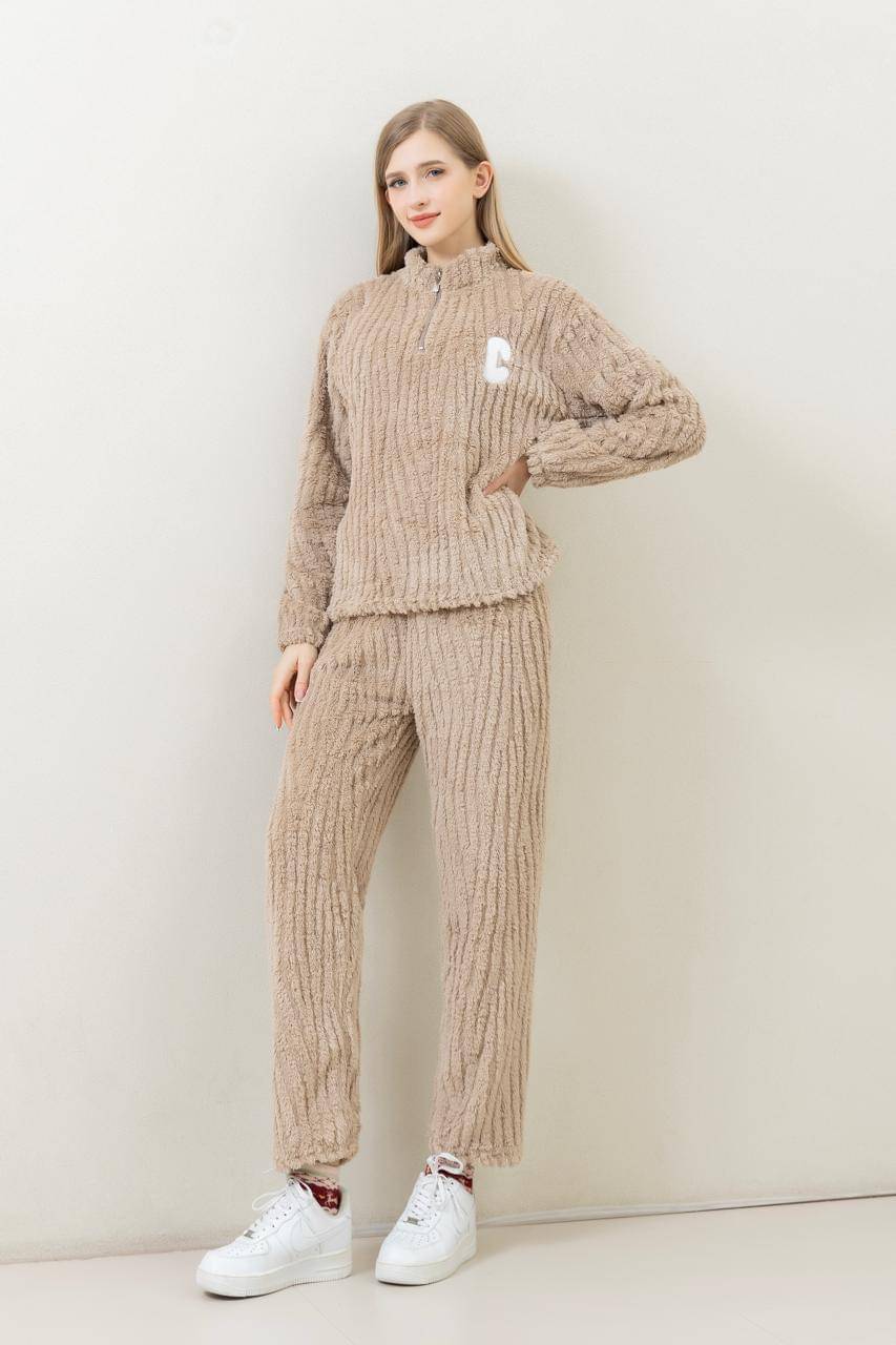     			BELURE Woollen Solid Women T-shirt with Pyjama ( Brown )