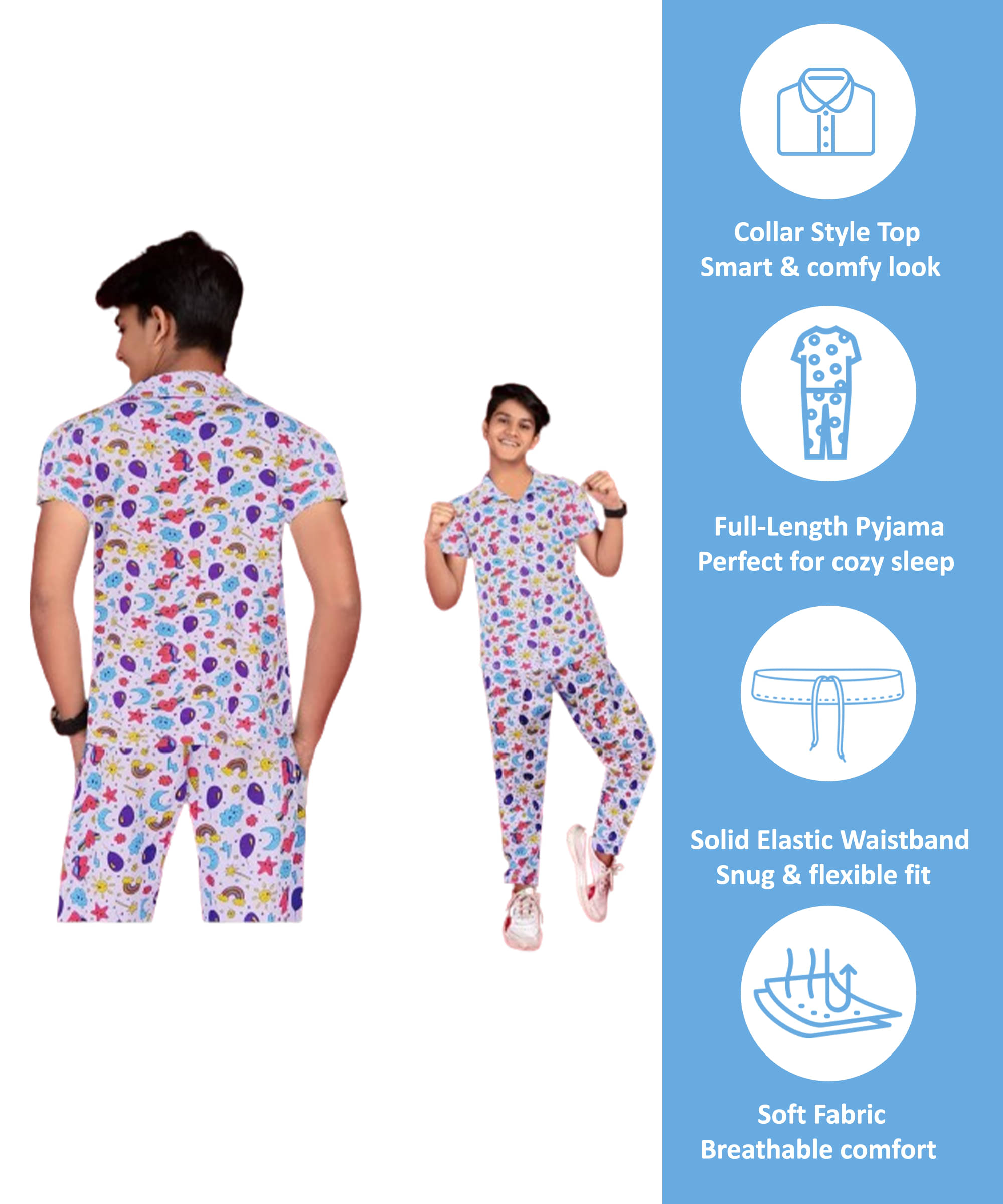     			Babylite Pack of 1 Boys Cotton Blend Nightsuit Set ( Lavender )