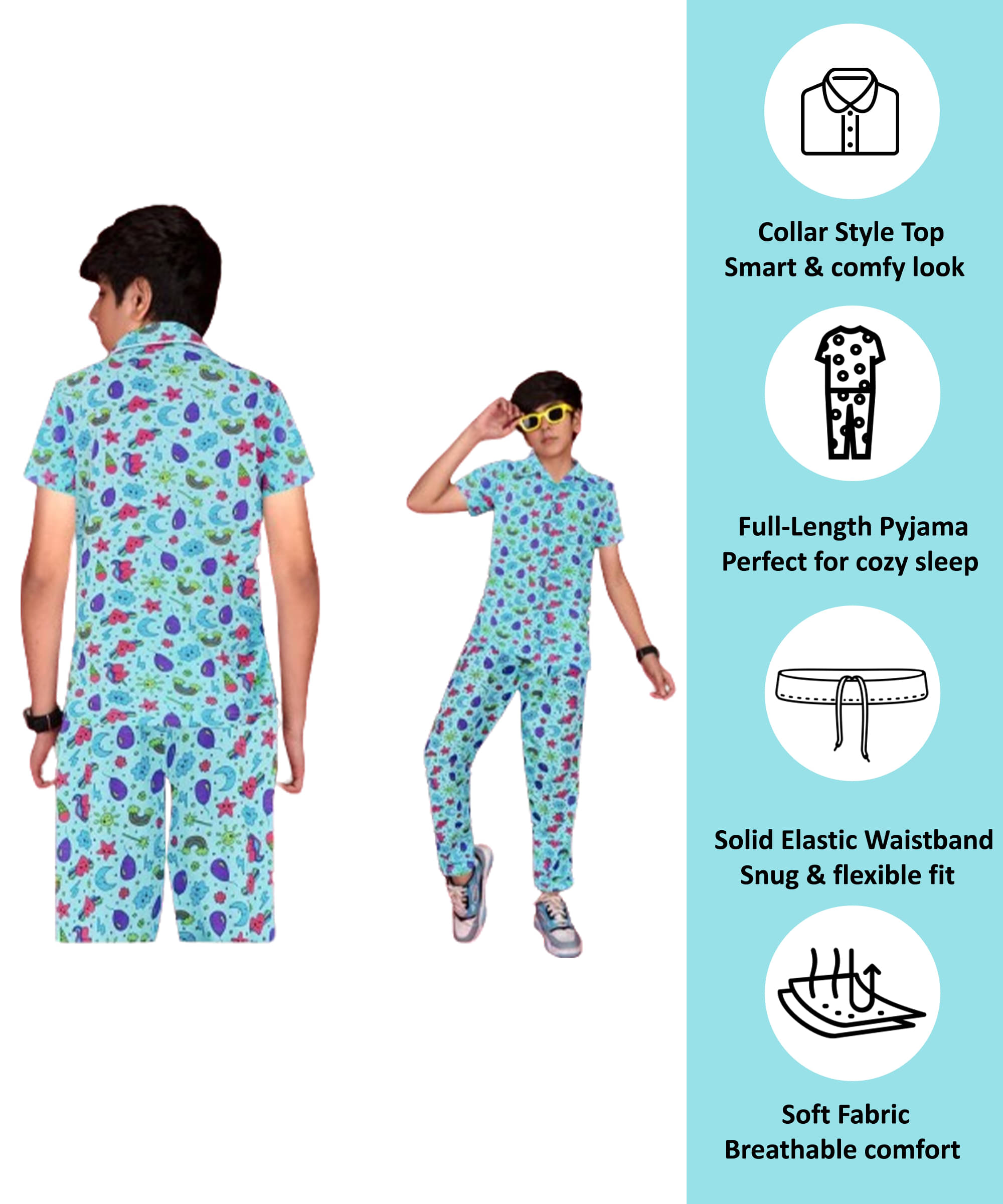     			Babylite Pack of 1 Boys Cotton Blend Nightsuit Set ( Sky Blue )