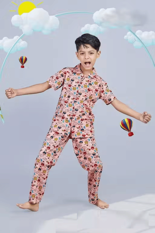     			Babylite Pack of 1 Boys Cotton Blend Nightsuit Set ( Peach )