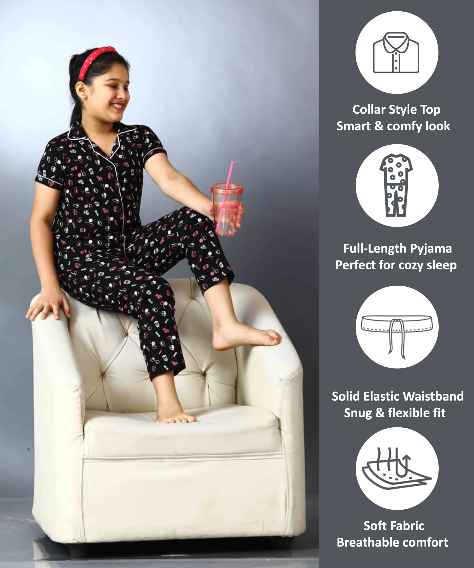     			Babylite Pack of 1 Girls Hosiery Nightsuit Set ( Black )