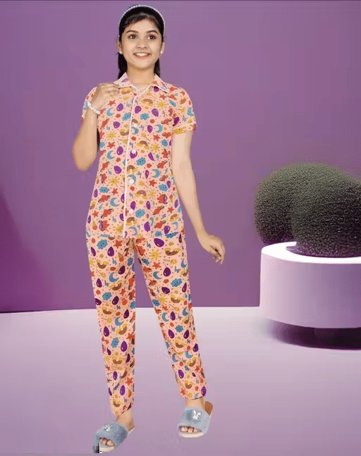     			Babylite Pack of 1 Girls Hosiery Nightsuit Set ( Peach )