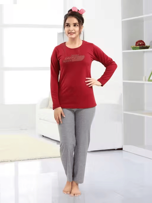     			Babylite Pack of 1 Girls Cotton Blend Nightsuit Set ( Maroon )