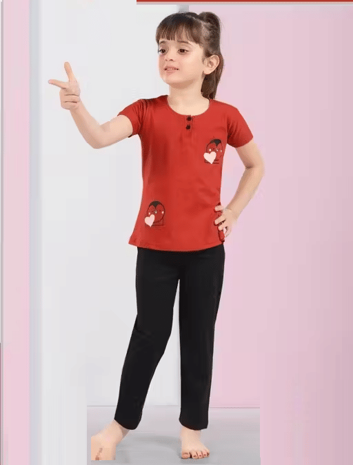     			Babylite Pack of 1 Girls Cotton Blend Nightsuit Set ( Maroon )